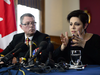 Vice-Admiral Mark Norman and his lawyer Marie Henein attend a press conference in Ottawa on May 8, 2019.