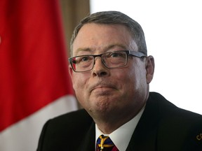 Vice-Admiral Mark Norman reacts during a press conference in Ottawa on May 8, 2019.