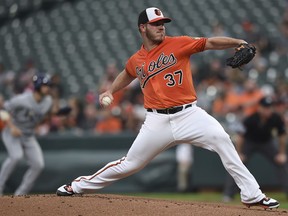 Baltimore Orioles pitcher Dylan Bundy delivers against the Tampa Bay Rays in the first inning of a baseball game, Saturday, May 4, 2019.