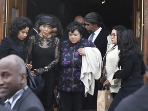 Judge Damon Keith's daughters leave Hartford Memorial Baptist Church after their fathers'  funeral Monday, May 13, 2019 in Detroit. Keith, who was remembered as a legal trailblazer, died April 28 at age 96.