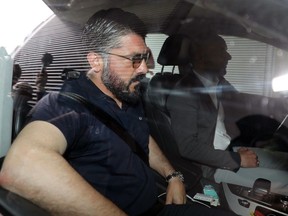 AC Milan coach Rino Gattuso arrives at the team's headquarters in Milan, Italy, Tuesday, May 28, 2019. AC Milan has confirmed that coach Gennaro Gattuso will leave the club by "mutual agreement." The announcement on Tuesday comes shortly after it was also confirmed that sporting director Leonardo has resigned. The departures follow in the wake of Milan's failure to qualify for next season's Champions League.