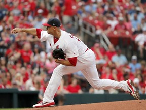 St. Louis Cardinals starting pitcher Jack Flaherty throws during the first inning of a baseball game against the Atlanta Braves, Sunday, May 26, 2019, in St. Louis.