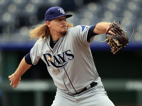 Tampa Bay Rays pitcher Ryne Stanek delivers to a Kansas City Royals batter during the first inning of a baseball game at Kauffman Stadium in Kansas City, Mo., Wednesday, May 1, 2019.