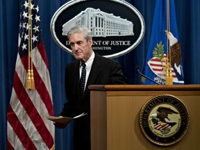 Robert Mueller, special counsel for the U.S. Department of Justice, exits after speaking at the Department of Justice (DOJ) in Washington, D.C., U.S., on Wednesday, May 29, 2019.