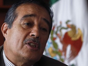 Assistant Labor Secretary Alfredo Dominguez speaks during an interview in Mexico City, in Mexico City, Tuesday, May 14, 2019. Dominguez said that a majority of the country's union contracts are probably fake, pro-company deals that provide only minimal wages and benefits.