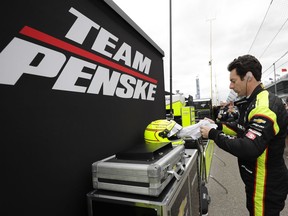 Simon Pagenaud, of France, prepares to drive before the start of practice for the Indianapolis 500 IndyCar auto race at Indianapolis Motor Speedway, Monday, May 20, 2019, in Indianapolis.