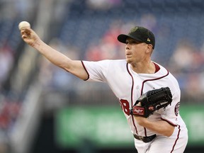 Washington Nationals starting pitcher Jeremy Hellickson delivers a pitch during the first inning of a baseball game against the Chicago Cubs, Sunday, May 19, 2019, in Washington.