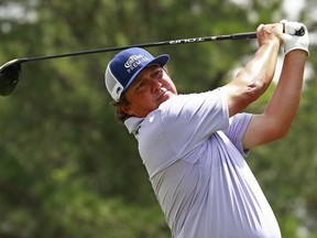 Jason Dufner watches his tee shot on the third hole during the third round of the Wells Fargo Championship golf tournament at Quail Hollow Club in Charlotte, N.C., Saturday, May 4, 2019.