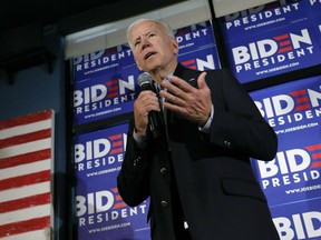 Former vice president and Democratic presidential candidate Joe Biden speaks during a campaign stop at the Community Oven restaurant in Hampton, N.H., Monday, May 13, 2019.