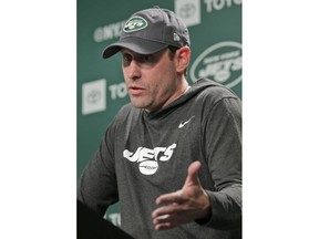 New York Jets head coach Adam Gase takes questions from reporters before the NFL football team's practice in Florham Park, N.J., Thursday, May 23, 2019.