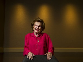 Ruth Westheimer also known as Dr. Ruth poses for a photograph in Toronto, on Friday, April 26, 2019. As the only child of Jewish parents who died during the Second World War, Dr. Ruth Westheimer says she grew up feeling like she had to "stand up and be counted." "Because I am a survivor, an orphan of the Holocaust, I had to make a dent in society," the 90-year-old celebrity sex therapist said during a recent interview in Toronto. "I didn't know I would be talking about orgasms and erections." The frank-talking media personality -- who's charmed audiences for decades with her four-foot-seven frame, German accent and squeaky-voiced "Grandma Freud" personality -- opens up about her life, career and childhood in the new documentary "Ask Dr. Ruth."