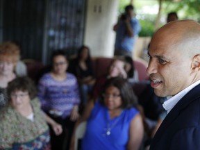 Democratic presidential candidate Sen. Cory Booker speaks at a campaign event at a home Tuesday, May 28, 2019, in Las Vegas.