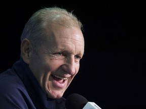 FILE - In this Sept. 28, 2016, file photo, Europe coach Ralph Krueger speaks during a news conference at the World Cup of Hockey in Toronto. A person familiar with the decision tells The Associated Press that the Buffalo Sabres have hired Krueger to become their next head coach. The person spoke to the AP on the condition of anonymity Tuesday night, May 14, 2019, because the team has not announced the hiring.