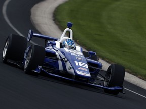 In a photo provided byIMS Photo, Jarrett Andretti tests for the Freedom 100 Indy Lights auto race at Indianapolis Motor Speedway in Indianapolis on Monday, May 20, 2019. The 26-year-old Andretti is making his racing debut at the hallowed speedway on Friday, when the lower-tier Indy Lights series runs the Freedom 100 on Carb Day ahead of the Indianapolis 500