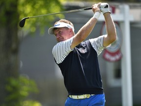 Paul Broadhurst watches his tee shot on the second hole during the final round of the Senior PGA Championship golf tournament, Sunday, May 26, 2019, in Rochester, N.Y.