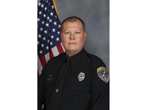 This undated photo provided by the Auburn Police Department shows Officer William Buechner, who was killed while responding to a domestic disturbance report on Sunday, May 19, 2019. Grady Wayne Wilkes, who opened fire on police Sunday night, killing Buechner and wounding two other officers, was arrested Monday, May 20 and charged with capital murder, authorities said.  (Auburn Police Department via AP)
