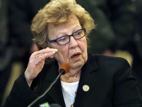 FILE - In this Jan. 14, 2016 file photo, State Sen. Loretta Weinberg, D-Teaneck, addresses a Senate committee hearing proposals to reform the Port Authority of New York and New Jersey,  in Trenton, N.J. Her 2019 measure would require presidential and vice-presidential candidates to disclose five years' worth of returns at least 50 days before the general election. It hasn't received a hearing in the Assembly, which is also controlled by Democrats.