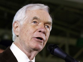 FILE - In this Nov. 4, 2014, file photo, Sen. Thad Cochran, R-Miss., speaks to supporters following his victory over Democrat Travis Childers and Reform Party candidate Shawn O'Hara, at his victory party in Jackson, Miss. Seven-term Republican Sen. Thad Cochran, who used seniority to steer billions of dollars to his home state of Mississippi, died Thursday, May 30, 2019. He was 81.