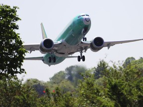 FILe - In this May 8, 2019, file photo, a Boeing 737 MAX 8 jetliner being built for Turkish Airlines takes off on a test flight in Renton, Wash. Representatives from more 30 countries met with Federal Aviation Administration officials Thursday, May 23, to hear the U.S. regulator's approach to determining how soon the Boeing 737 Max can resume flying after two crashes that killed 346 people.