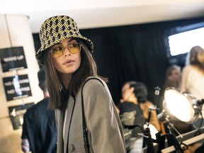 Kaia Gerber arrives on backstage during an Alexander Wang fashion show, Friday, May 31, 2019, in New York.