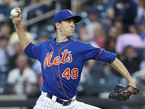 New York Mets starting pitcher Jacob deGrom delivers during the team's baseball game against the Washington Nationals, Wednesday, May 22, 2019, in New York.