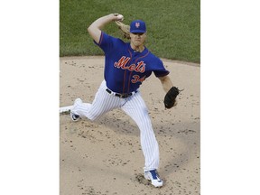 New York Mets starting pitcher Noah Syndergaard delivers during the first inning of a baseball game against the Detroit Tigers, Friday, May 24, 2019, in New York.