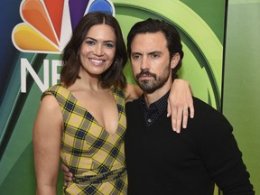 Mandy Moore, left, and Milo Ventimiglia, from the cast of "This Is Us," attend the NBC 2019/2020 Upfront at The Four Seasons New York on Monday, May 13, 2019.