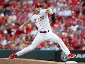 Cincinnati Reds starting pitcher Tyler Mahle throws in the first inning of a baseball game against the Washington Nationals, Friday, May 31, 2019, in Cincinnati.