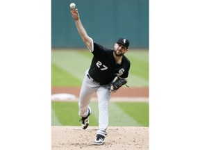 Chicago White Sox starting pitcher Lucas Giolito delivers against the Cleveland Indians during the first inning of a baseball game, Tuesday, May 7, 2019, in Cleveland.