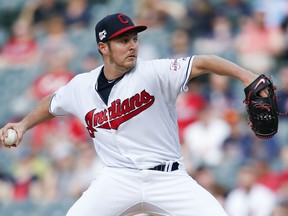 Cleveland Indians starting pitcher Trevor Bauer delivers against the Chicago White Sox during the first inning of a baseball game, Monday, May 6, 2019, in Cleveland.