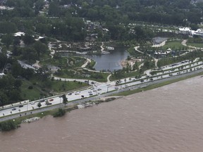 The Gathering Place near the Arkansas river on Wednesday, May 22, 2019. Authorities on Wednesday encouraged people living along the Arkansas River in the Tulsa suburb of Bixby and low-lying areas near creeks both north and south of Okmulgee, about 35 miles (56 kilometers) south of Tulsa. to leave their homes.