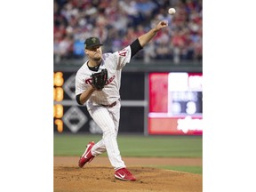 Philadelphia Phillies starting pitcher Cole Irvin throws during the first inning of the team's baseball game against the Colorado Rockies, Friday, May 17, 2019, in Philadelphia.