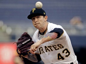Pittsburgh Pirates starting pitcher Steven Brault delivers during the first inning of a baseball game against the Texas Rangers in Pittsburgh, Tuesday, May 7, 2019.