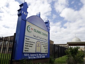 FILE - This Monday, May 6, 2019, file photo shows the main entrance of the Muslim American Society (MAS) Islamic Center in Philadelphia. Muslim leaders in Philadelphia are apologizing for an earlier event at which children were captured on video speaking in Arabic about beheadings and the liberation of Jerusalem's most sensitive holy site.