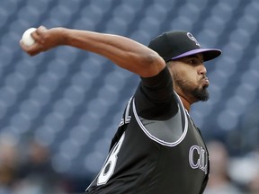 Colorado Rockies starter German Marquez pitches to a Pittsburgh Pirates batter during the first inning of a baseball game Tuesday, May 21, 2019, in Pittsburgh.