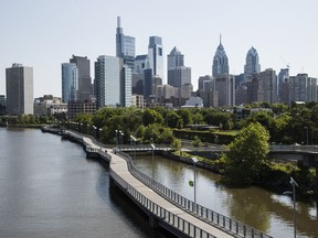 This photo shows the skyline in Philadelphia along the Schuylkill River, Thursday, May 16, 2019. Former Vice President Joe Biden is choosing Philadelphia to base his 2020 presidential campaign, opting for his native Pennsylvania over the state of Delaware that sent him to the Senate for 36 years.