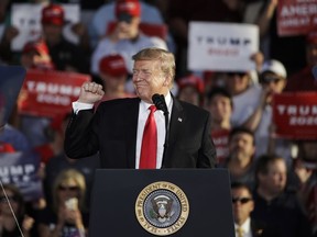 President Donald Trump gestures during a campaign rally in Montoursville, Pa., Monday, May 20, 2019.