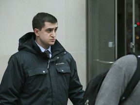 FILE - In this April 2, 2019 photo, Michael Rohana leaves the James A. Byrne U.S. Federal Courthouse in Center City Philadelphia. Federal prosecutors plan to retry Rohana, a Delaware man who admitted he broke a thumb off a $4.5 million statue at a Philadelphia museum. Philly.com reports prosecutors told a judge Thursday, May 16 they're refiling charges agains Rohana for theft and concealment of an object of cultural heritage.