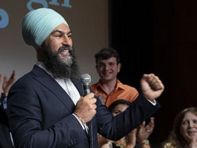 NDP Leader Jagmeet Singh presents the party's plan for climate change in Montreal on Friday, May 31, 2019.