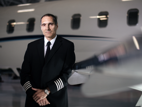 Pilot Alan Eugeni, author of the self-published book The Next Plane Crash, and former pilot for Air Georgian, at a hanger in Saint-Hubert, Quebec, in October 2017.