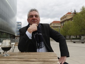 In this photo taken on Sunday April 28, 2019, Jan Zahradil, the leader of Alliance of Conservatives and Reformists in Europe, answers questions during an interview with The Associated Press in Prague, Czech Republic. Zahradil is hoping that voters embrace the idea of a scaled-down European Union. Zahradil is a moderate critic of the bloc, not a firebrand like French euroskeptic Marine Le Pen, and he is campaigning for a more flexible EU. Zahradil has told The Associated Press in a recent interview that "we want the European Union to simply do less and to do it better."