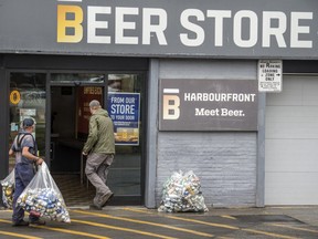Patrons return beer cans at a Beer Store location on Toronto’s Queens Quay, Tuesday September 25,  2018.