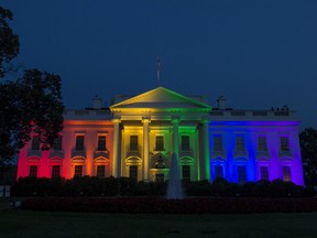 The White House is blanketed in rainbow colours symbolizing LGBT pride in Washington on June 26, 2015.