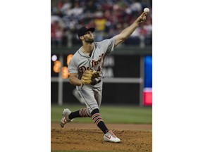 Detroit Tigers' Daniel Norris pitches during the first inning of a baseball game against the Philadelphia Phillies, Wednesday, May 1, 2019, in Philadelphia.