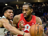 Toronto Raptors forward Kawhi Leonard controls the ball during Game 5 against the Milwaukee Bucks.