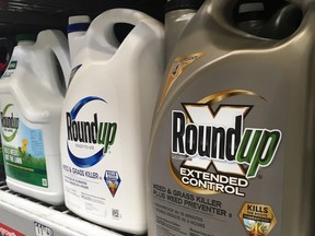 Containers of Roundup are displayed on a store shelf in San Francisco.