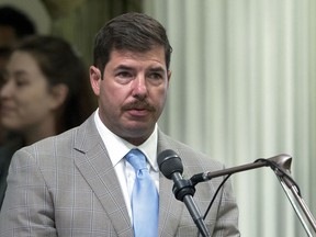 FILE - In this Aug. 15, 2016, file photo, Assemblyman Joaquin Arambula, D-Fresno, speaks at the Capitol in Sacramento, Calif. A Fresno County jury found Arambula not guilty of a misdemeanor child cruelty charge toward his 7-year-old daughter, Thursday, May 16, 2019.