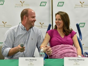 Eric and Courtney Waldrop, parents of sextuplets, speak at a press conference at Huntsville Hospital for Women & Children in Huntsville, Ala., Thursday Dec. 14, 2017.