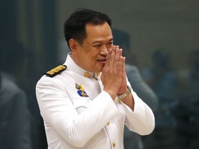 Thailand's Bhumjai Thai Party leader Anutin Charnvirakul arrives at the parliament in Bangkok, Thailand, Friday, May 24, 2019. Thailand's King Maha Vajiralongkorn plans to officially open parliament following the first democratic election since a coup five years ago.