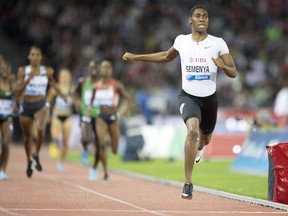 FILE - In this Thursday, August 30, 2018 file photo Caster Semenya from South Africa runs on her way to winning the women's 800m race during the Weltklasse IAAF Diamond League international athletics meeting in the Letzigrund stadium in Zurich, Switzerland. Caster Semenya will find out Wednesday, May 1, 2019 if she has won her appeal against IAAF rules to curb female runners' high natural levels of testosterone.